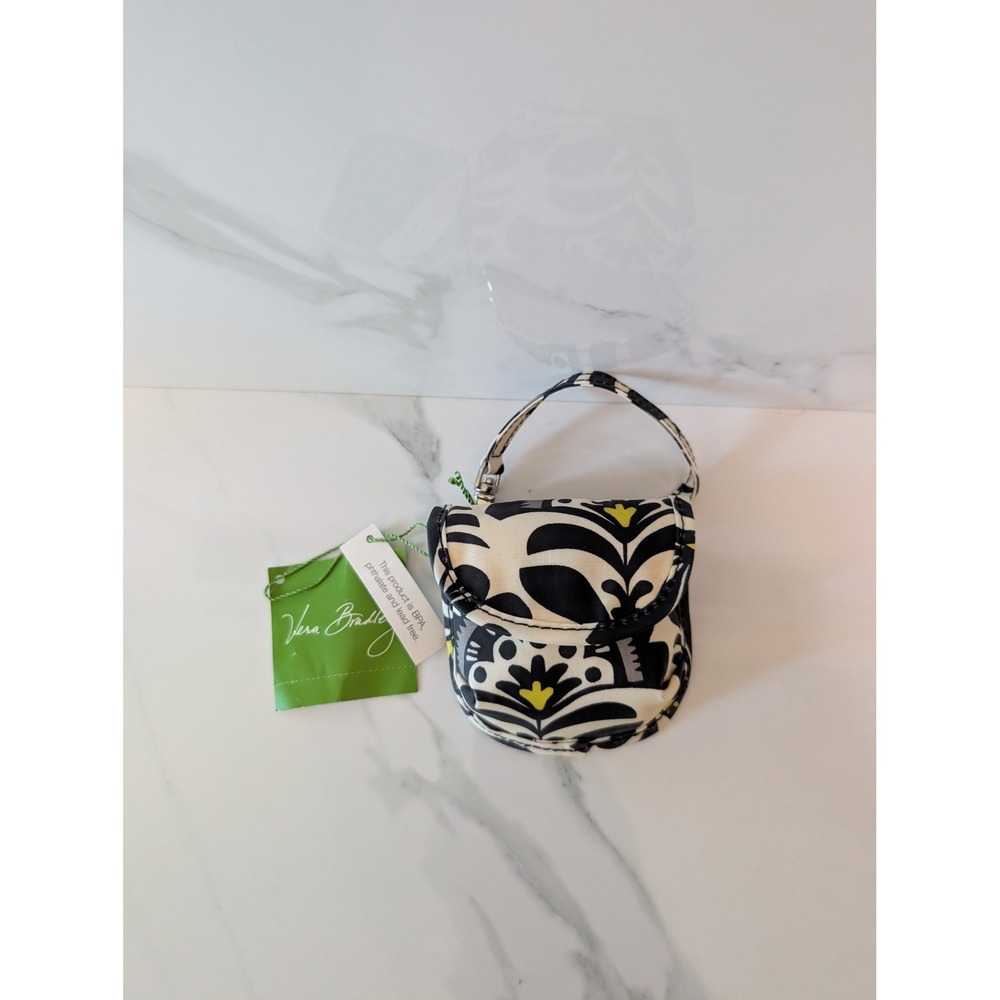 New Vera Bradley Pacifier Pod Fanfare Black White Yellow Floral Clip Bag